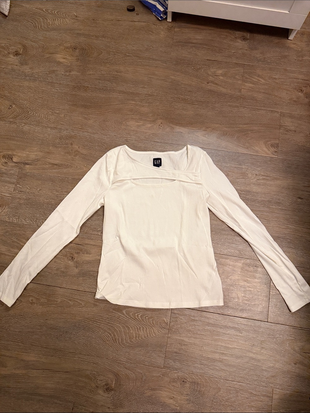 GAP Cream Ribbed Square-Neck Long Sleeve Tee
